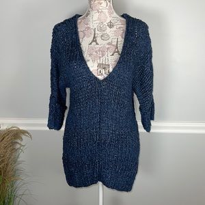 New Free People Georgia V neck Blue Sweater XS